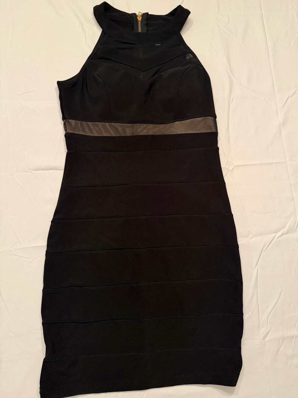 Emerald Sundae Black Mesh-Accent Mini Dress